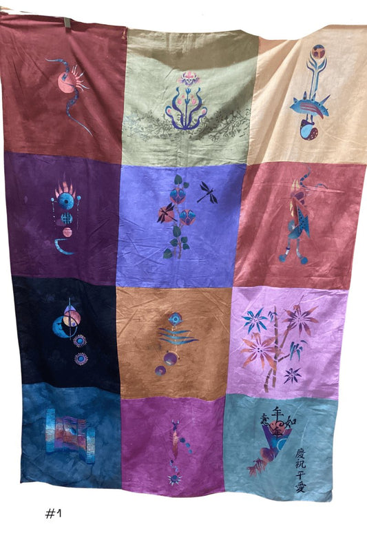 12 Panel Hand dyed, Hand painted pieces - Steel Pony