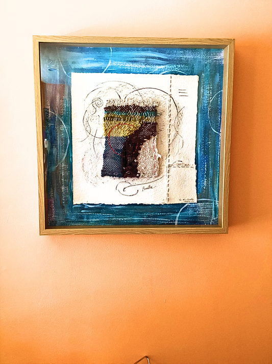 Red Circle No. 01 — Breathe | Original Textile Wall Art, Framed Fiber Art, Mindful Mixed Media Artwork