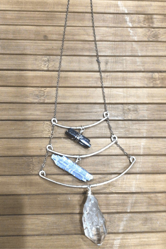 3 tier Crystal necklace - Steel Pony