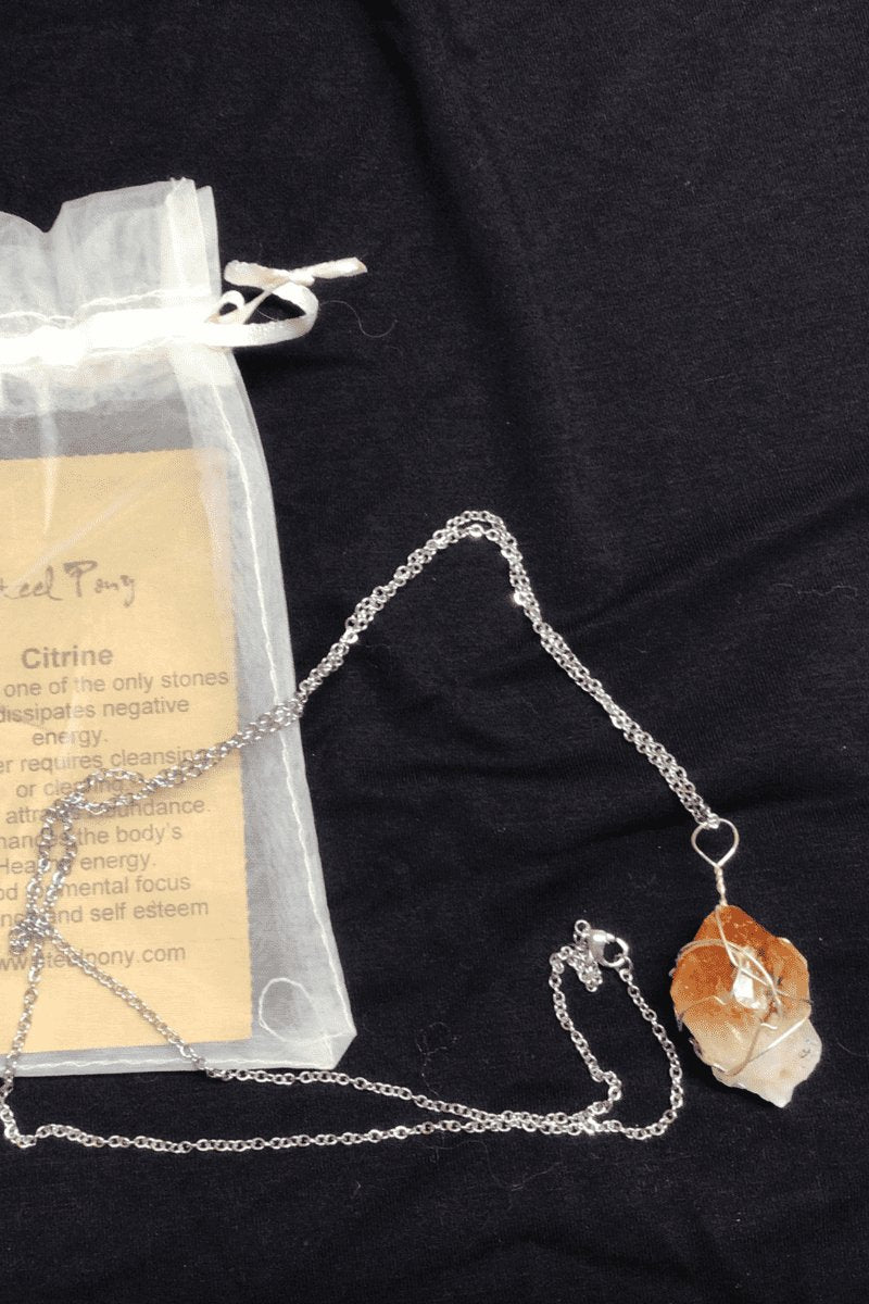 Citrine Crystal Necklace - Steel Pony