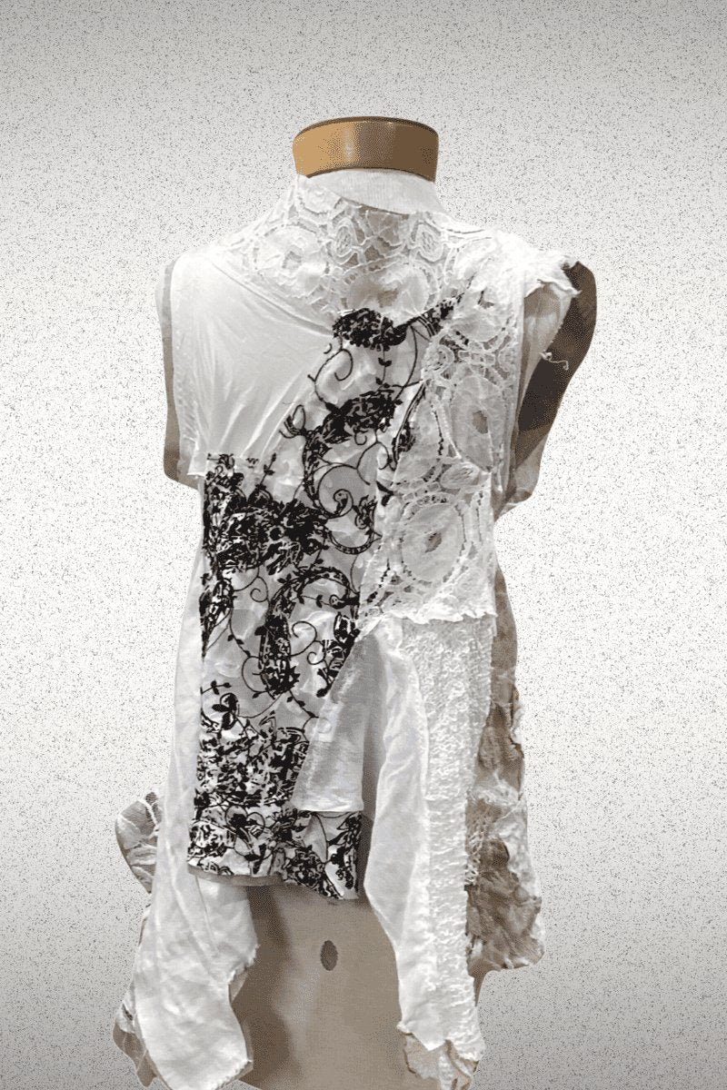 Goddes tank One of a Kind Lace, Cotton and Linen - Steel Pony