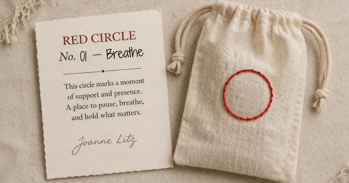 Red Circle No. 01 — Breathe | Original Textile Wall Art, Framed Fiber Art, Mindful Mixed Media Artwork
