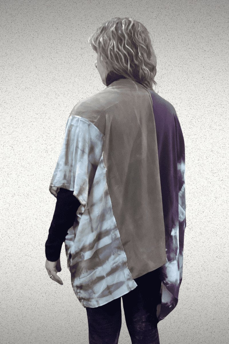 Neural Color Blocked Silk Kimono Jacket - Steel Pony