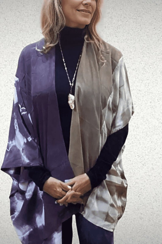 Neural Color Blocked Silk Kimono Jacket - Steel Pony