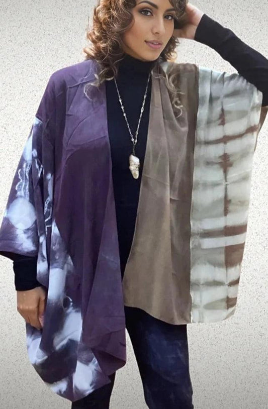 Neural Color Blocked Silk Kimono Jacket - Steel Pony