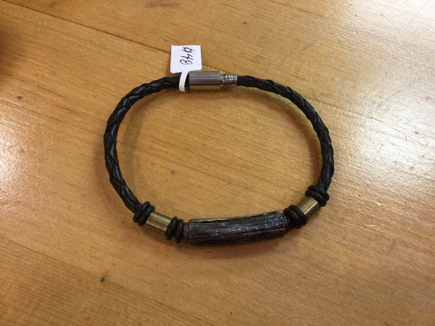 Old stone metal and leather bracelet - Steel Pony