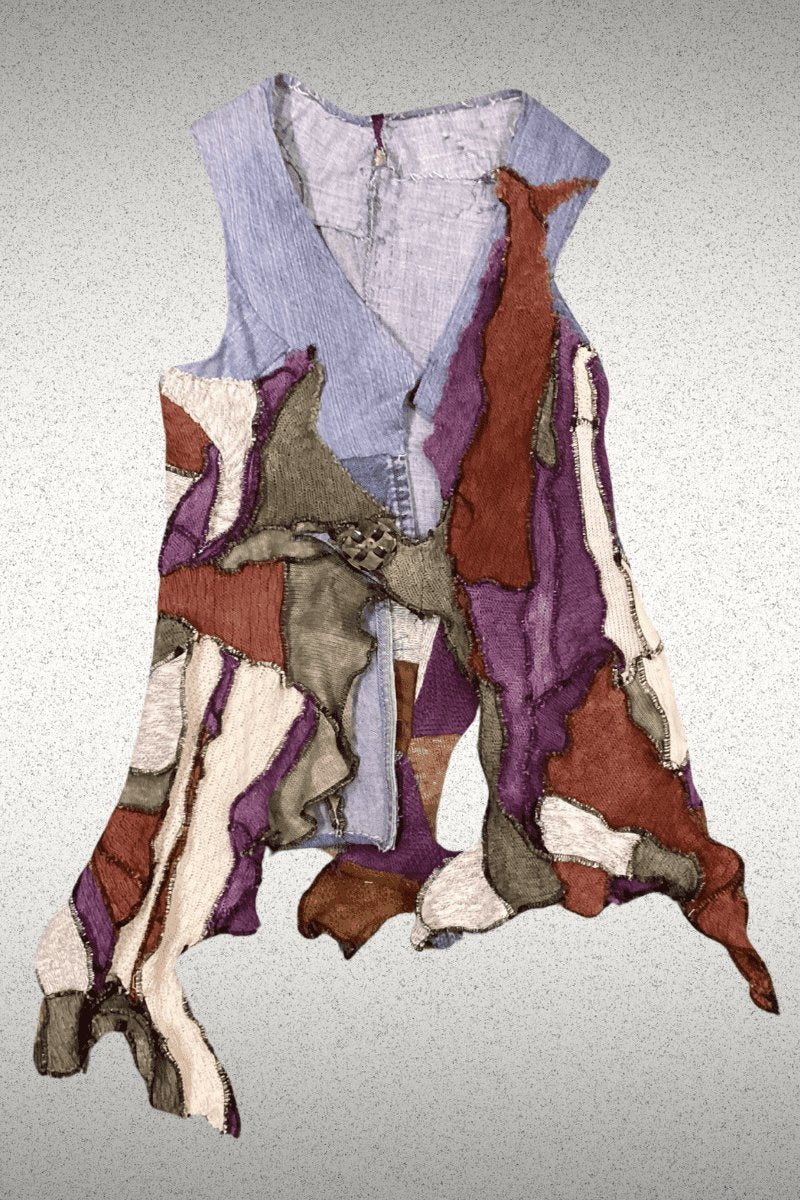 One of a Kind Denim mix sweater vest with vintage button. - Steel Pony