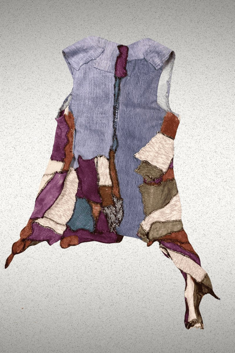 One of a Kind Denim mix sweater vest with vintage button. - Steel Pony