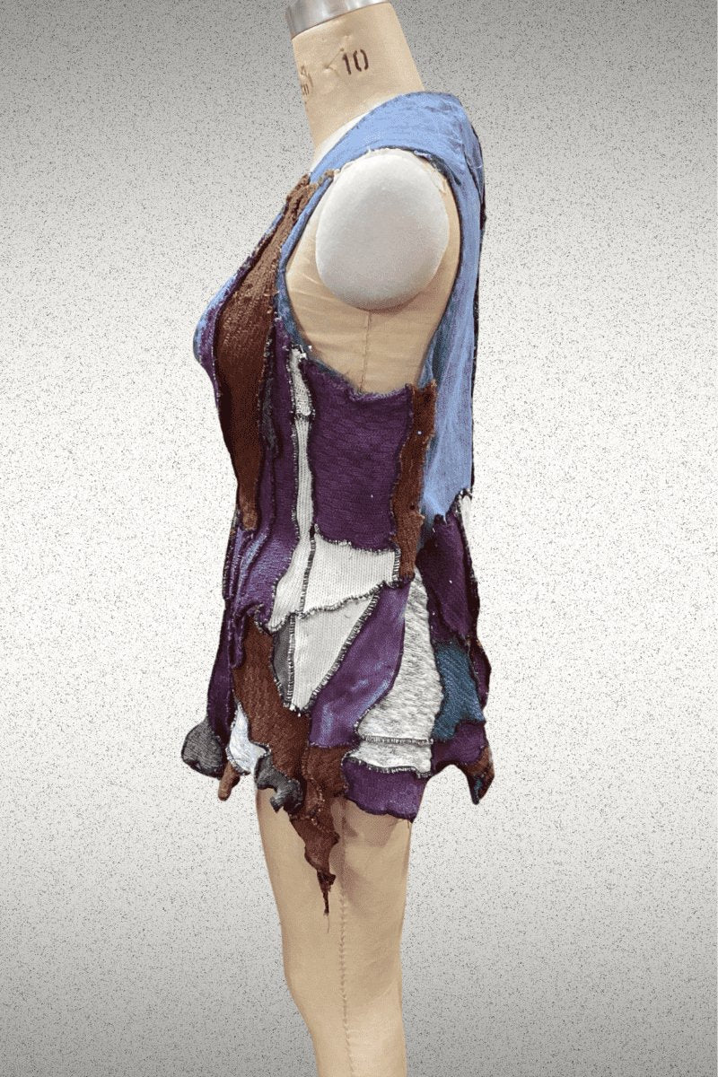 One of a Kind Denim mix sweater vest with vintage button. - Steel Pony