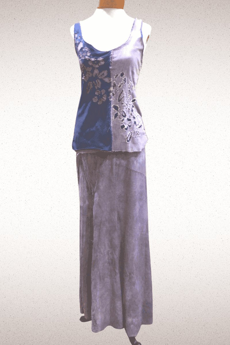 One of a Kind Hand dyed, Hand sewn , Hand embroidered Tank and skirt set - Steel Pony