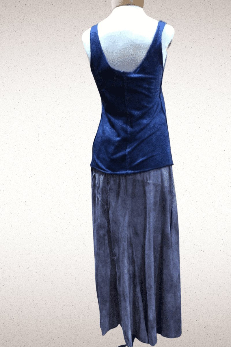 One of a Kind Hand dyed, Hand sewn , Hand embroidered Tank and skirt set - Steel Pony