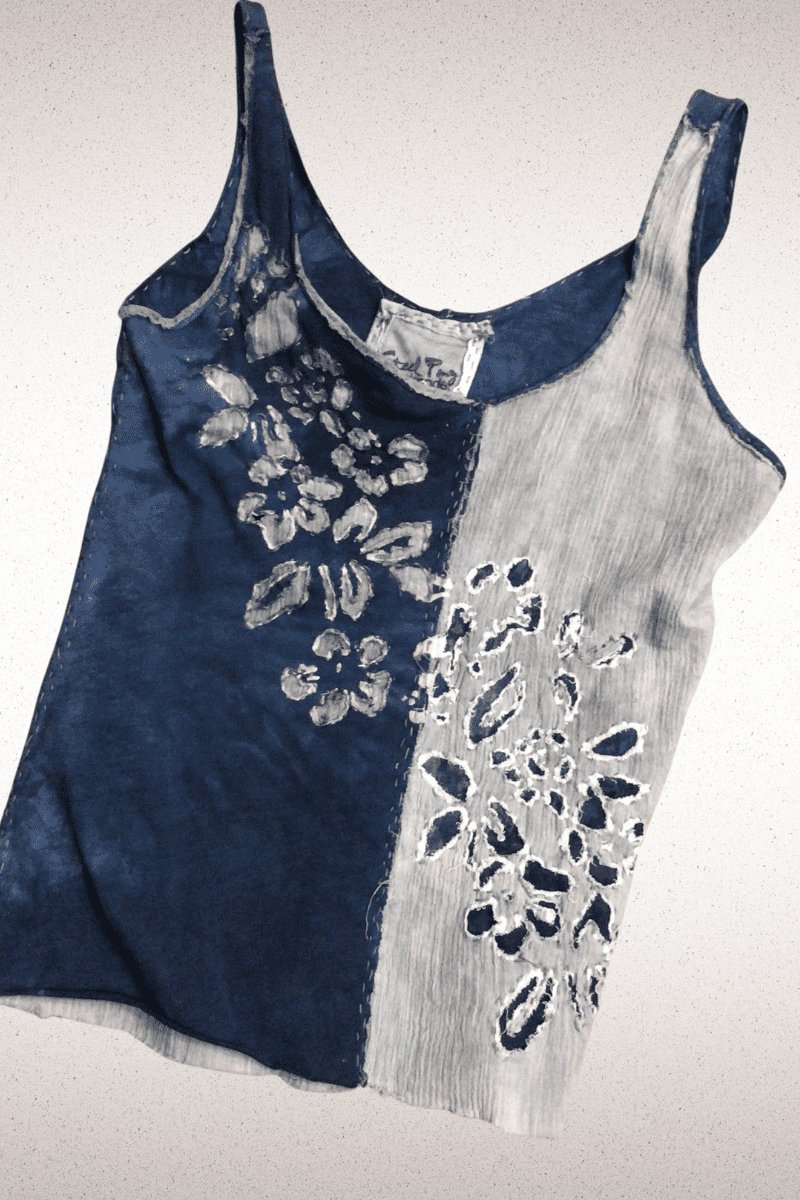 One of a Kind Hand dyed, Hand sewn , Hand embroidered Tank and skirt set - Steel Pony