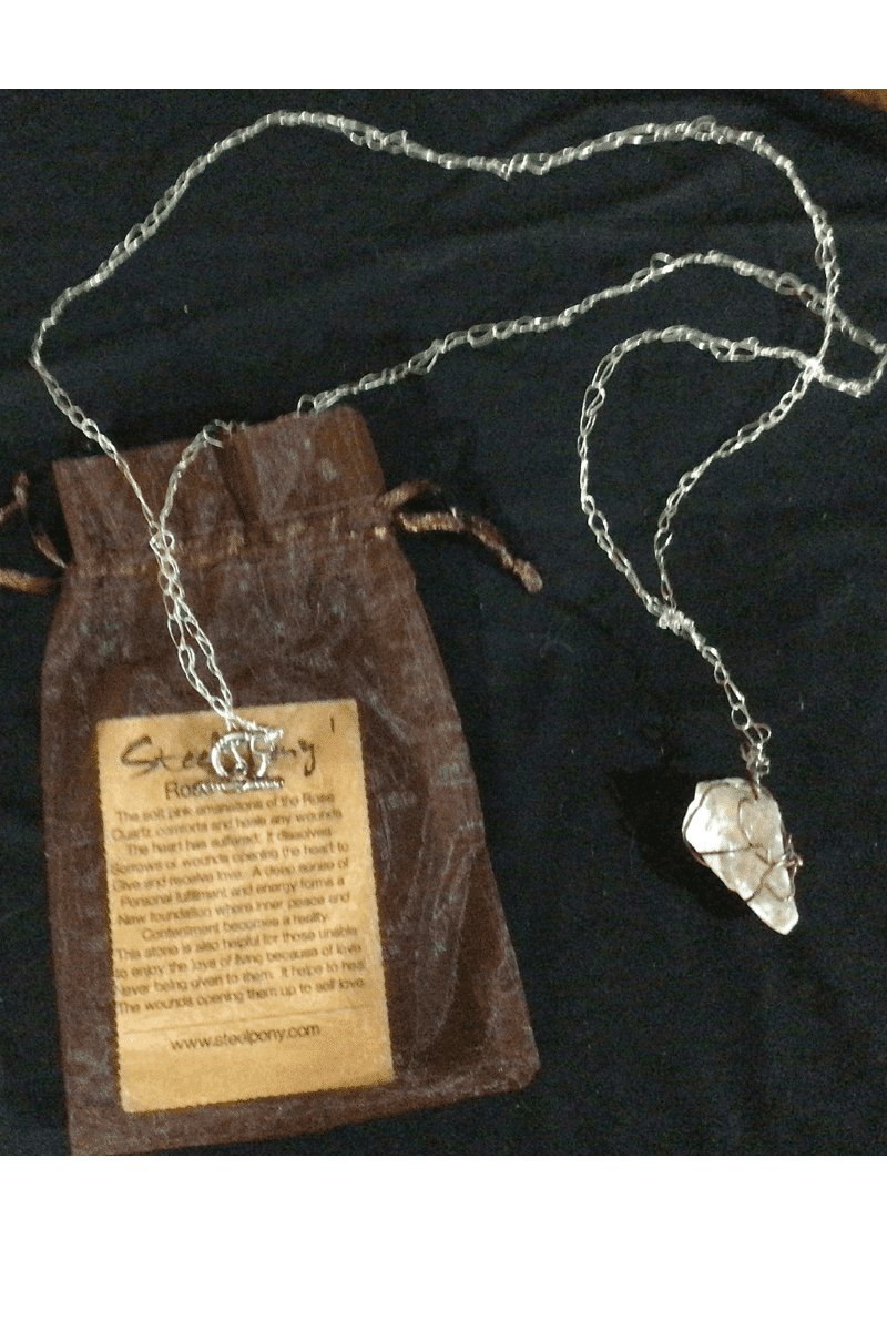 Rose Quartz Crystal Necklace - Steel Pony