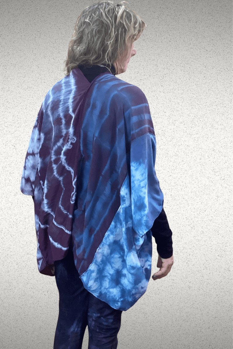 Sheila Mantra Shibori Patchwork dyed Kimono Jacket - Steel Pony
