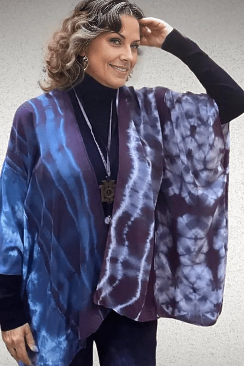 Sheila Mantra Shibori Patchwork dyed Kimono Jacket - Steel Pony