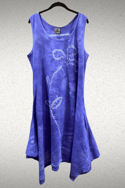 Stitched Shibori Paula Cotton Jersey Dress - Steel Pony
