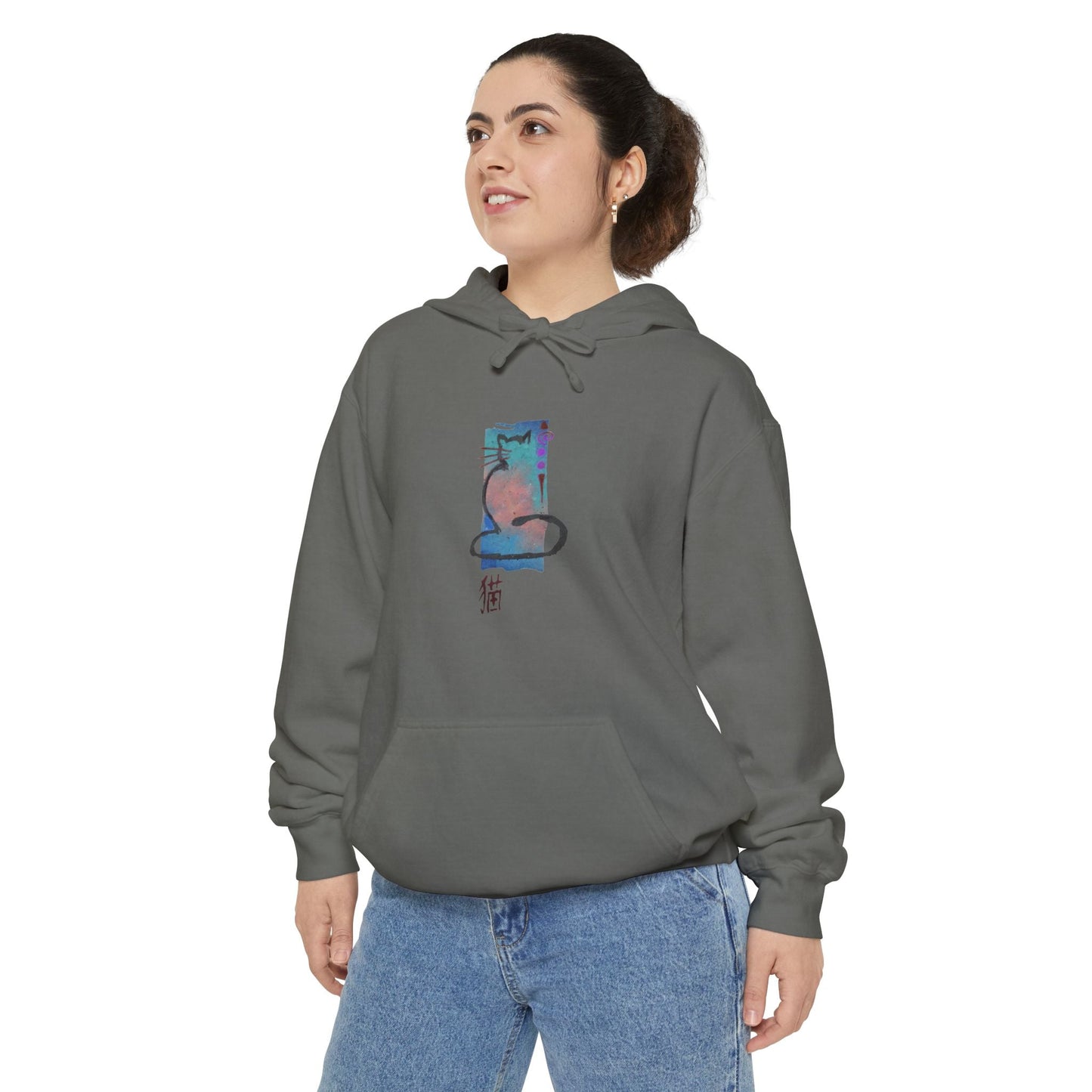 Unisex Garment - Dyed Hoodie Cat Design - Steel Pony