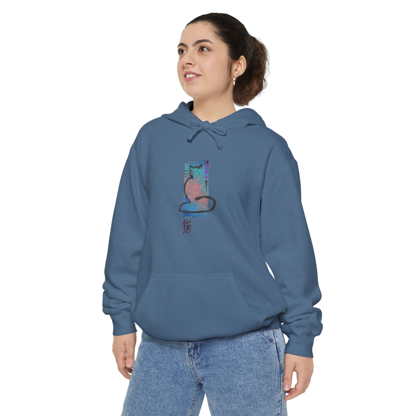 Unisex Garment - Dyed Hoodie Cat Design - Steel Pony