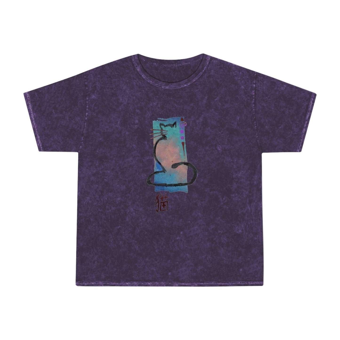 Unisex Mineral Wash T - Shirt Cat Print - Steel Pony