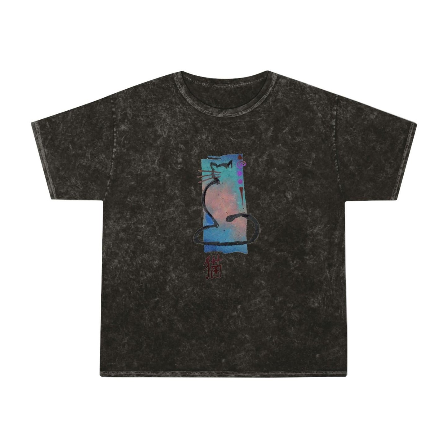 Unisex Mineral Wash T - Shirt Cat Print - Steel Pony