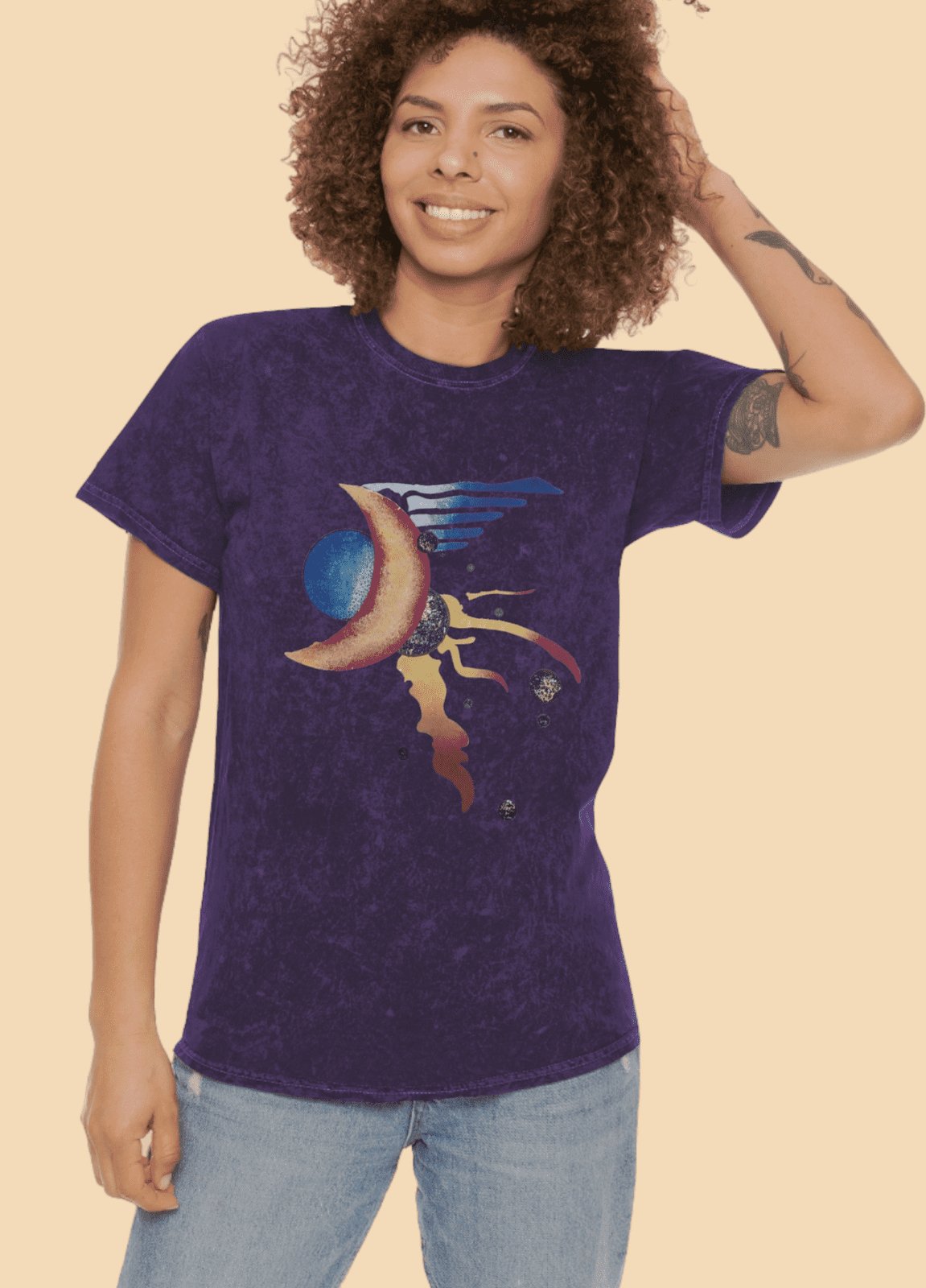 Unisex Mineral Wash T - Shirt crescent moon - Steel Pony