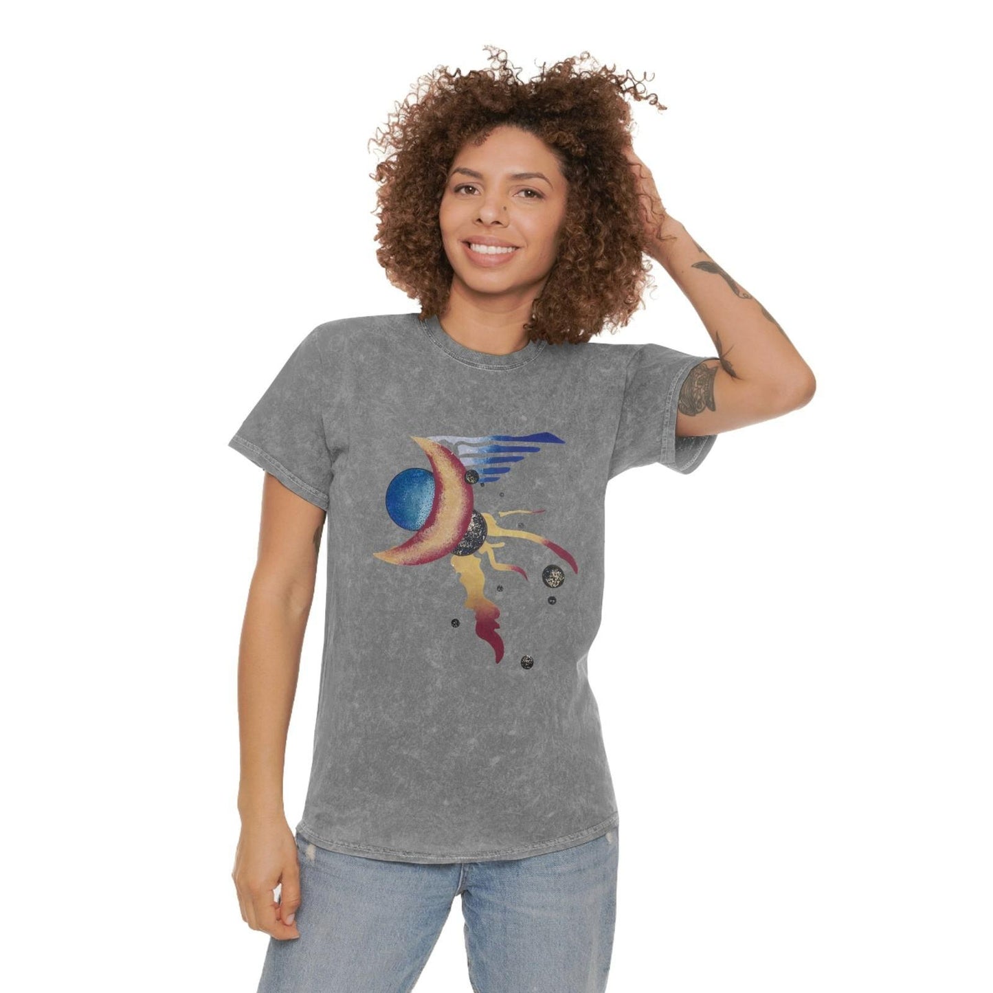 Unisex Mineral Wash T - Shirt crescent moon - Steel Pony