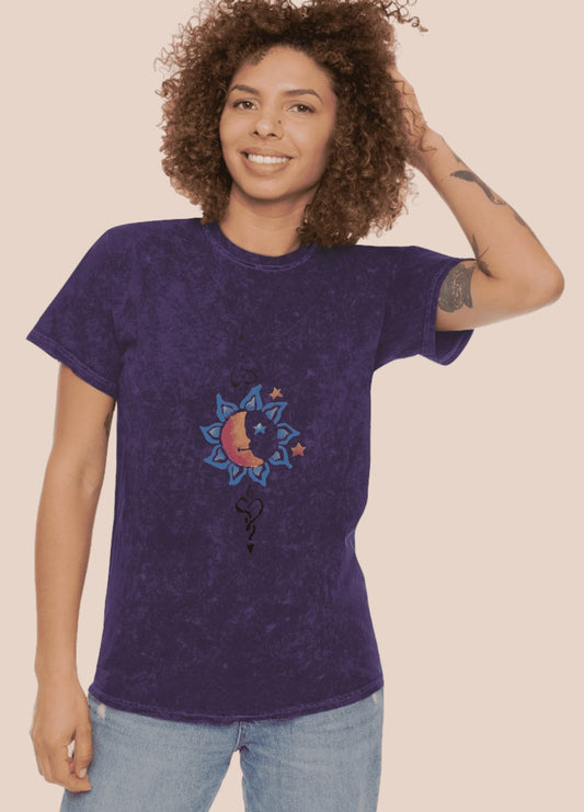 Unisex Mineral Wash T - Shirt Sunhine Print - Steel Pony