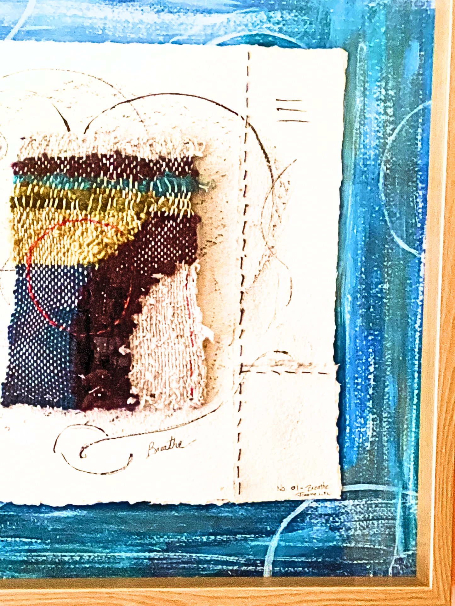 Red Circle No. 01 — Breathe | Original Textile Wall Art, Framed Fiber Art, Mindful Mixed Media Artwork