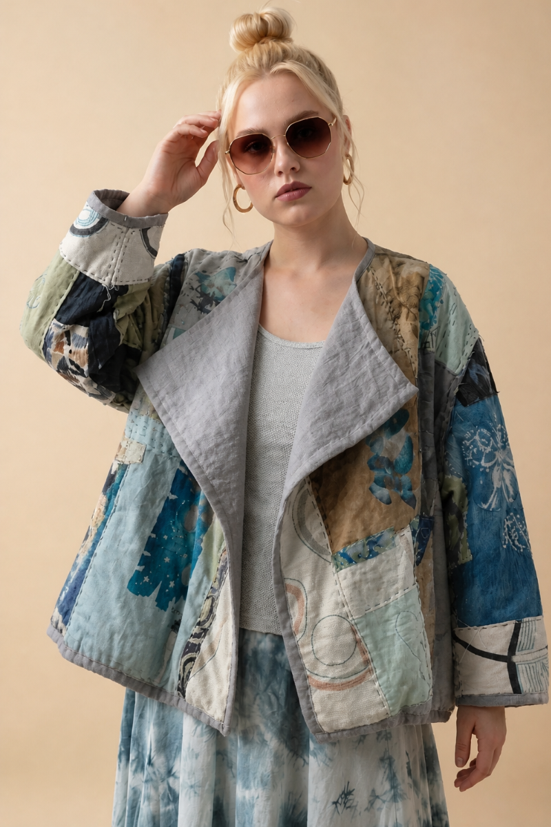 One-of-a-Kind Reversible Hand-Stitched Patchwork Quilted Jacket