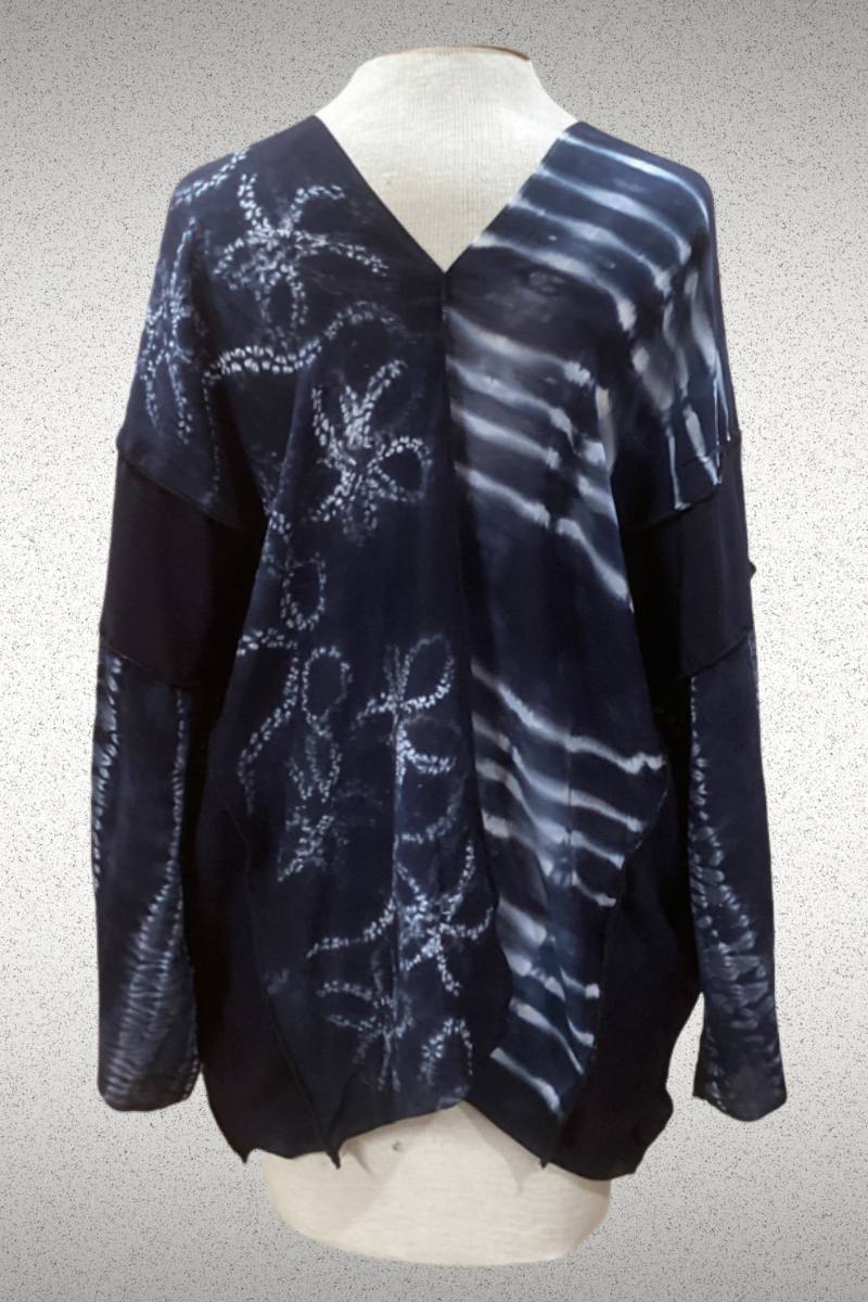 Shibori-Dyed Silk Crepe de Chine Kimono – Infused with Reiki Energy