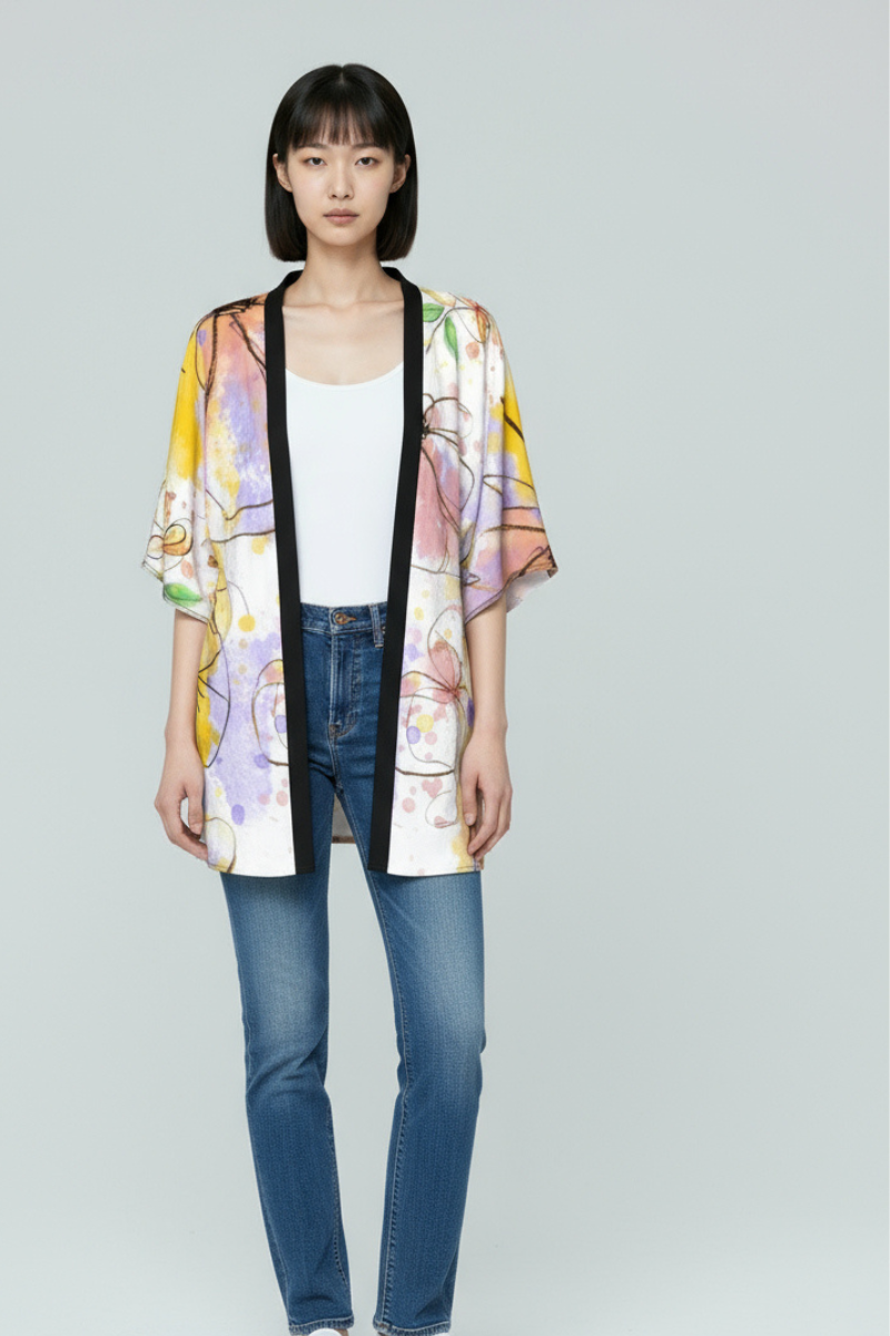 Whispers in Bloom Silk Kimono Robe