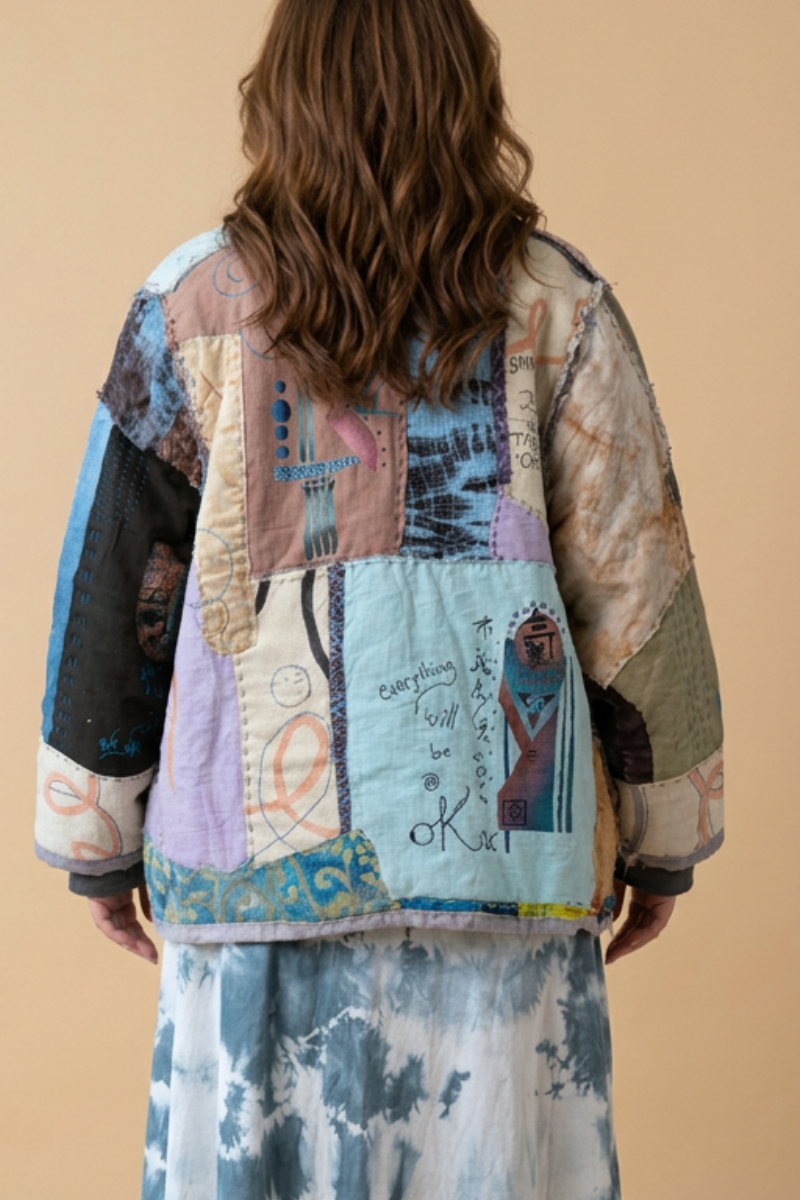 One-of-a-Kind Reversible Hand-Stitched Patchwork Quilted Jacket