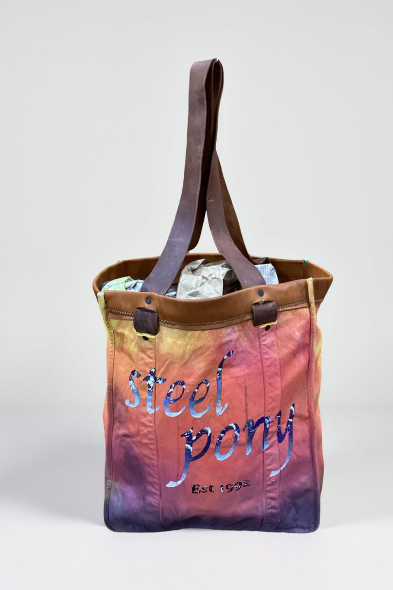 Hand painted canvas and leather Tote