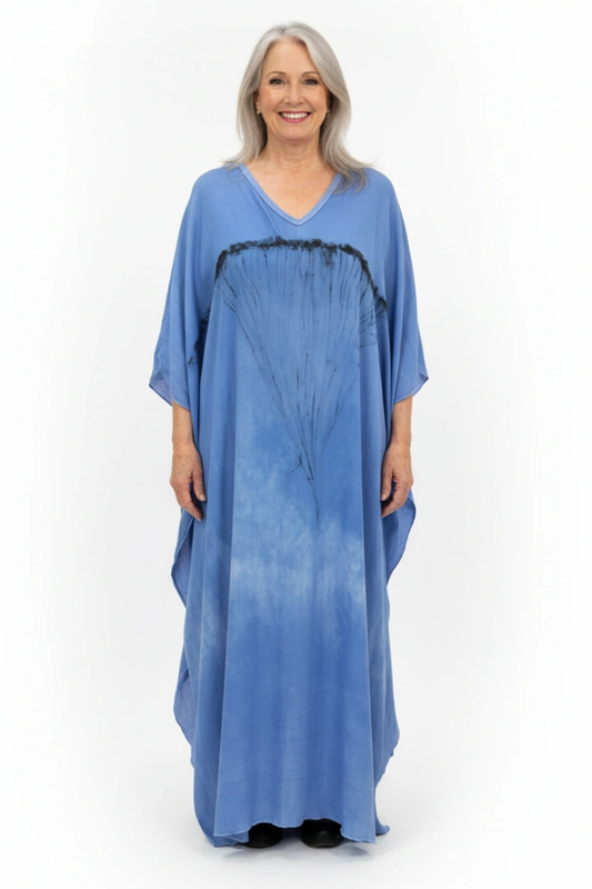 Hand-Painted Peach Skin Caftan — One of a Kind Artwear