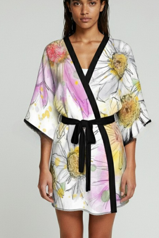 Spring Flowers Silk Kimono Robe