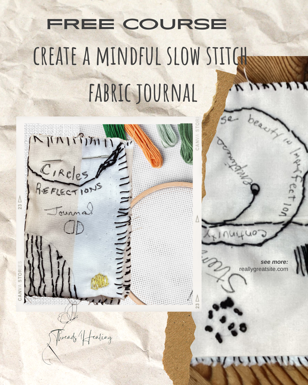 A 5 Day Challenge:  Slow Stitch Fabric Journal Course