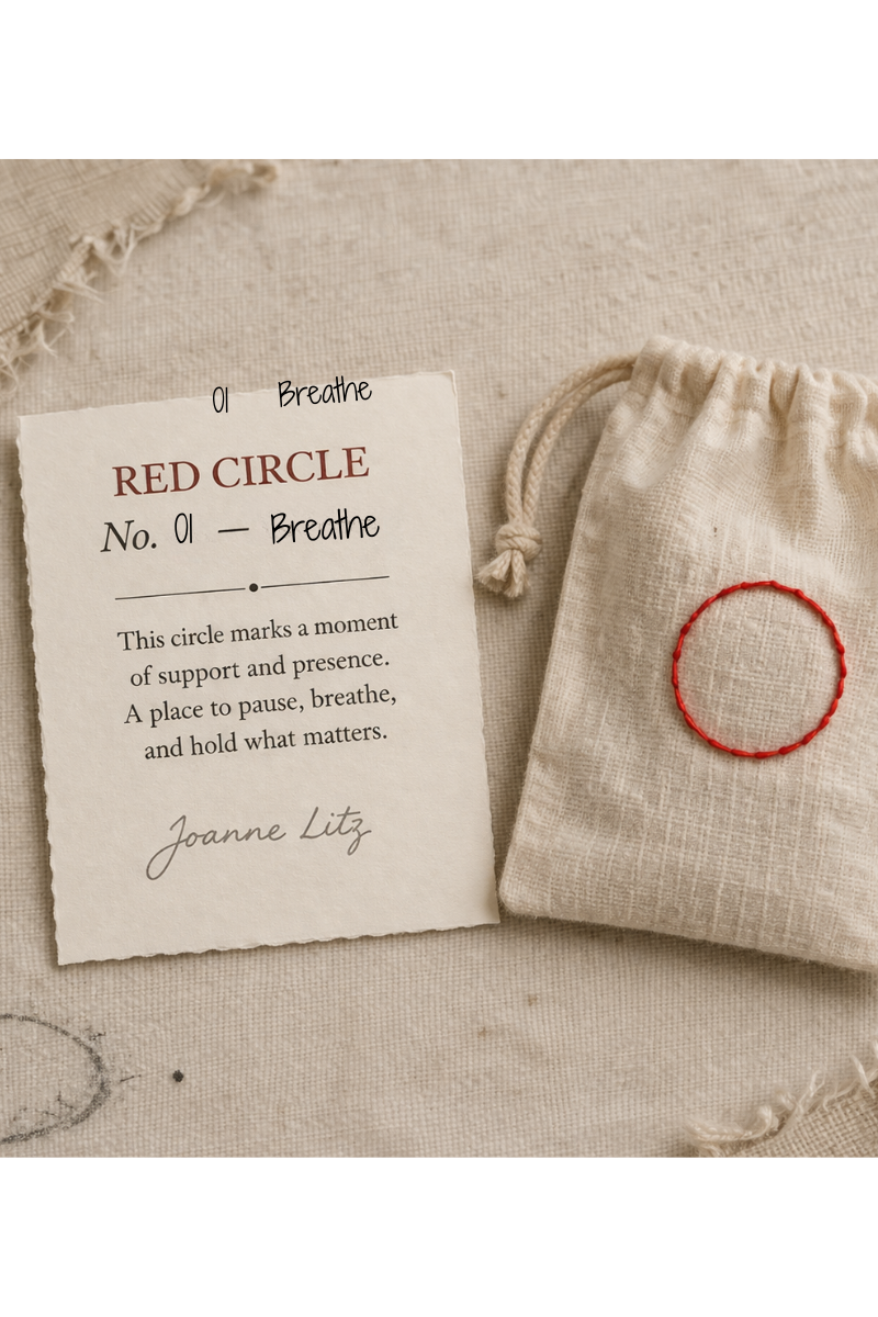 Red Circle No. 01 — Breathe | Original Textile Wall Art, Framed Fiber Art, Mindful Mixed Media Artwork