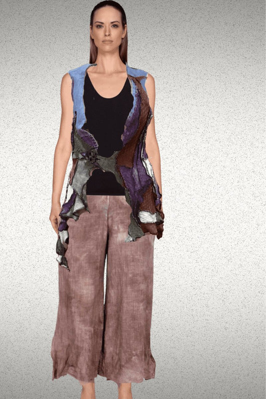 One of a Kind Denim mix sweater vest with vintage button. - Steel Pony