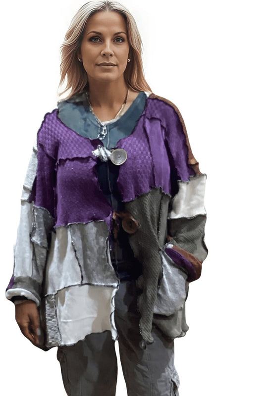 Patchwork Sweater Jacket - Steel Pony