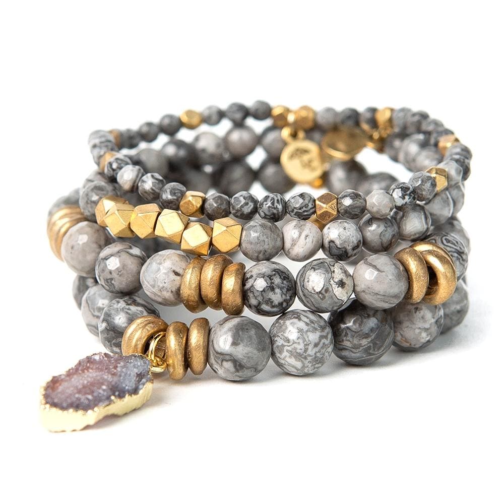 Picture Jasper Gemstone Stretch Bracelets - Steel Pony