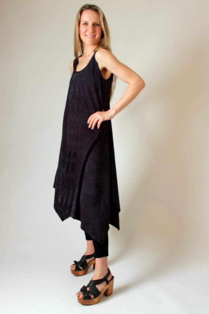 Bohemian Cotton Jersey Hand dyed Basic Dress with Asymmetric 