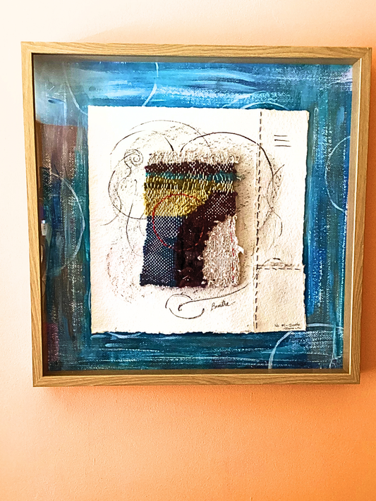 Red Circle No. 01 — Breathe | Original Textile Wall Art, Framed Fiber Art, Mindful Mixed Media Artwork