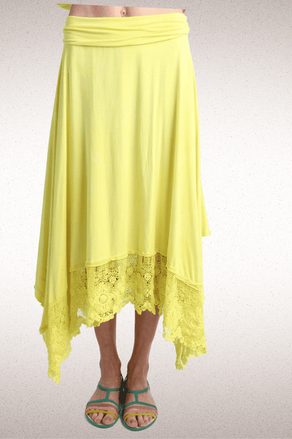 Steel Pony Small / Yellow Margarite Modal Skirt with Lace on the Rack